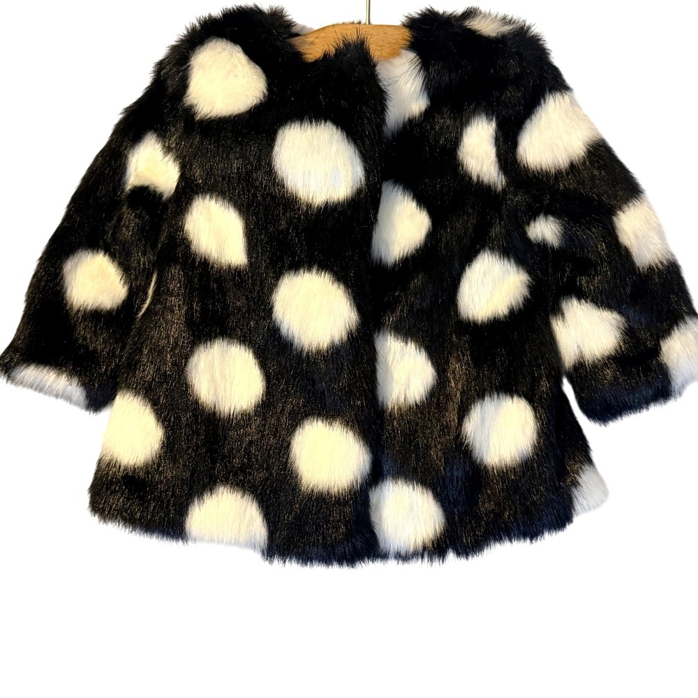 Kate Spade Kids Black White Polka Dot Faux Fur Coat Jacket 12M Girls Winter